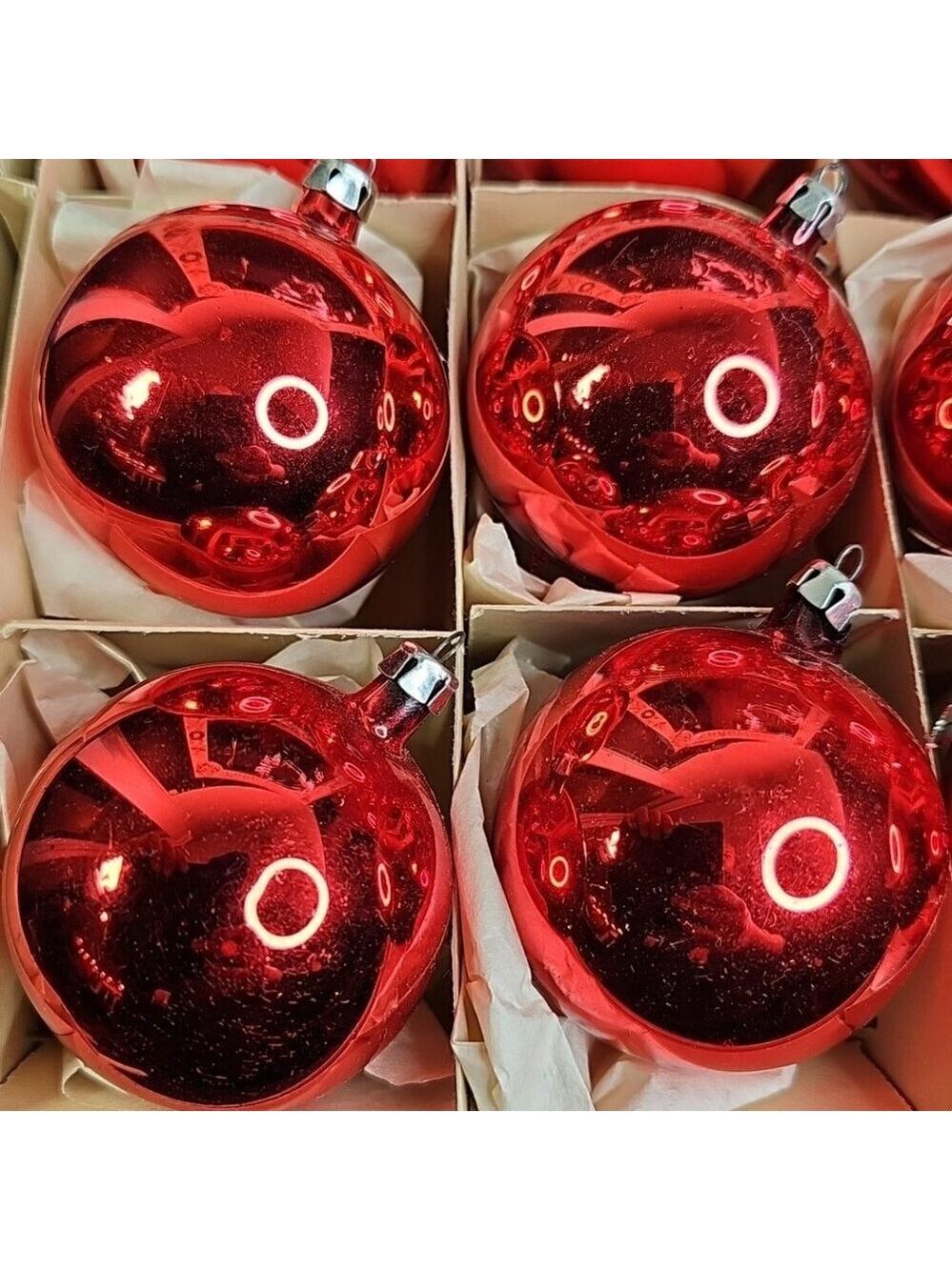 Vintage Poland Christmas Ornaments Baubles Set Of 12 RED Shiny Glass - Picture 11 of 16